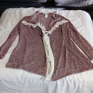 Arizona womens burgundy and white ruffled cardigan